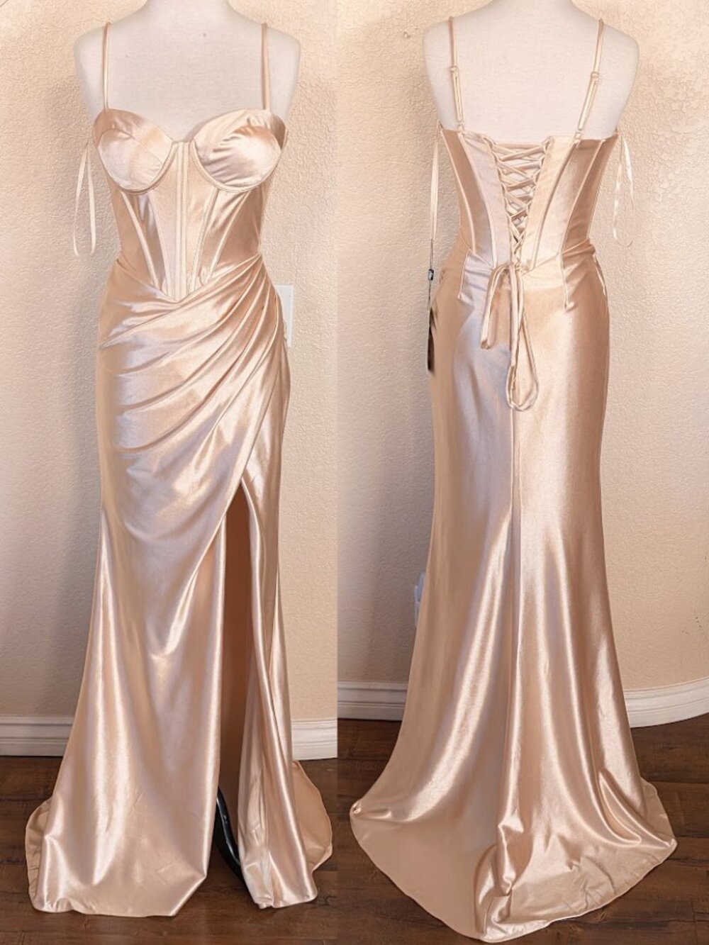 Champagne Formal Sweetheart Corset Satin Prom Party Wedding guest Dress 8